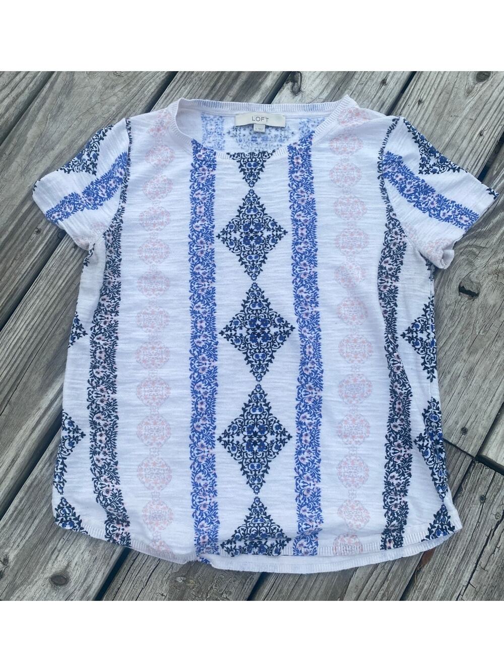 Loft 100% Cotton Short Sleeve Knit Shirt Size Small